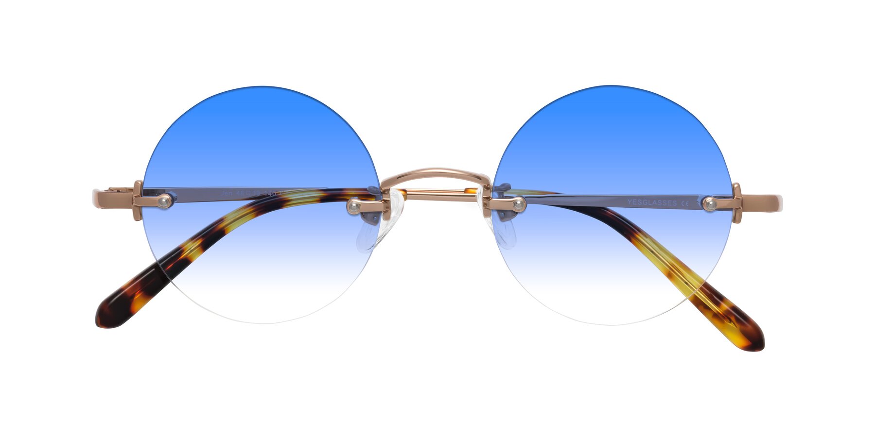 Folded Front of Jen in Rose Gold with Blue Gradient Lenses