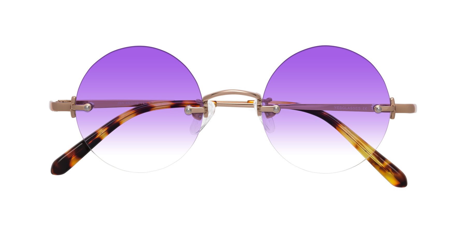 Folded Front of Jen in Rose Gold with Purple Gradient Lenses