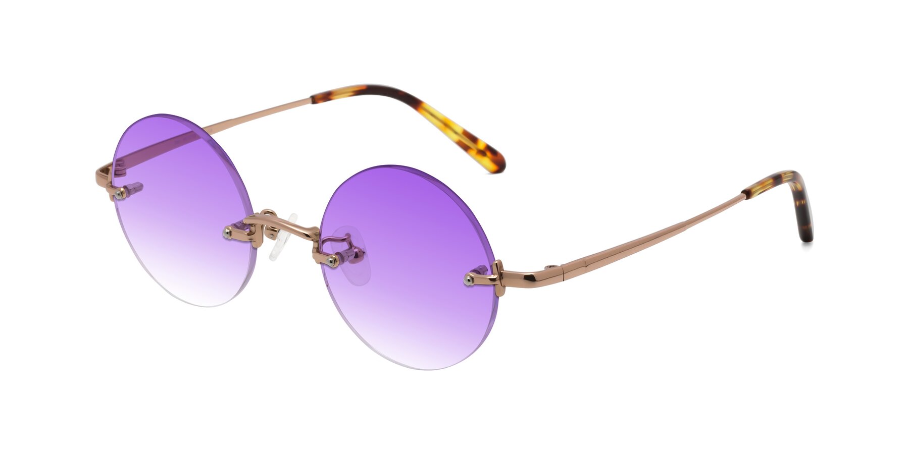 Angle of Jen in Rose Gold with Purple Gradient Lenses