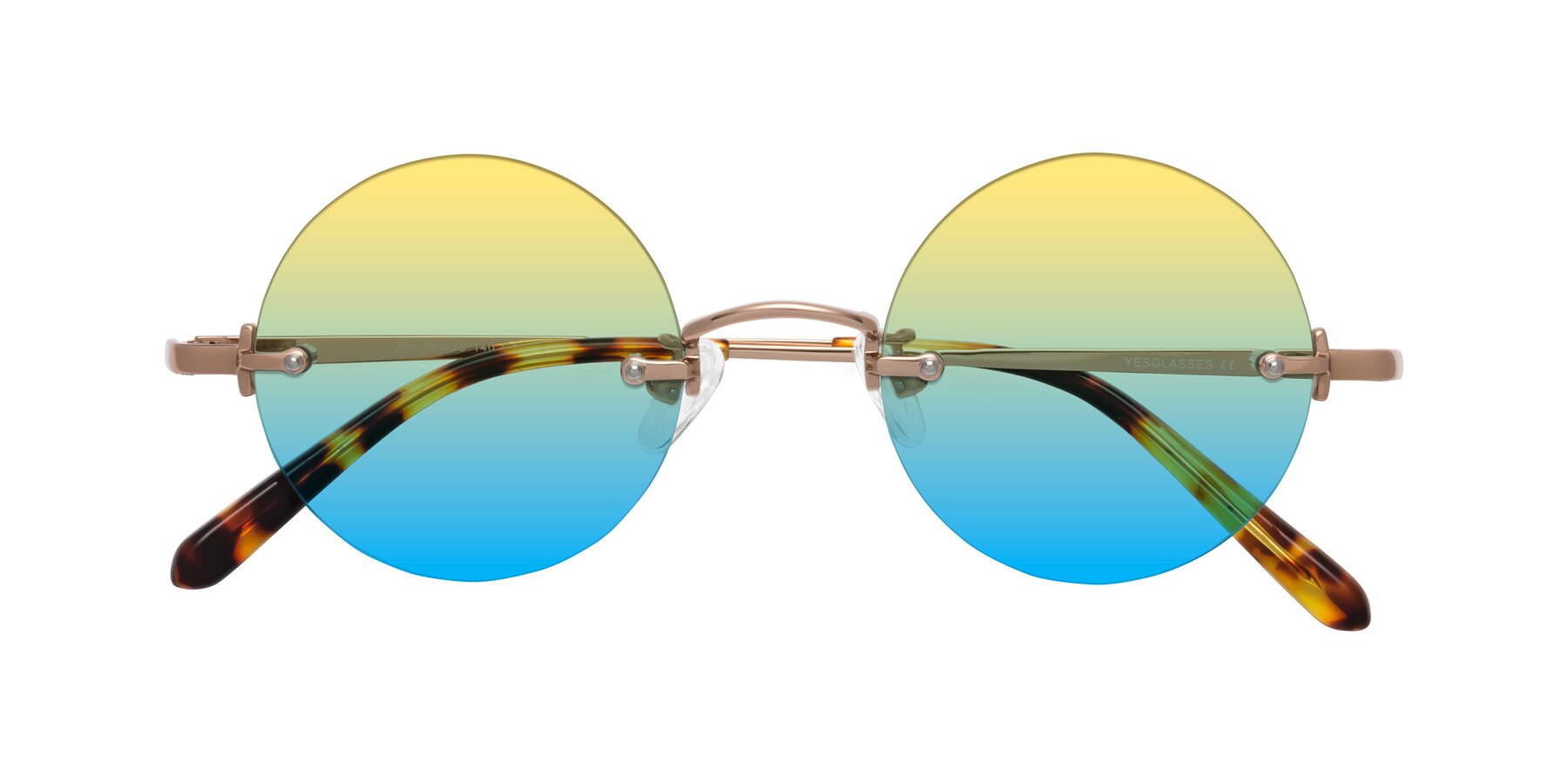 Folded Front of Jen in Rose Gold with Yellow / Blue Gradient Lenses