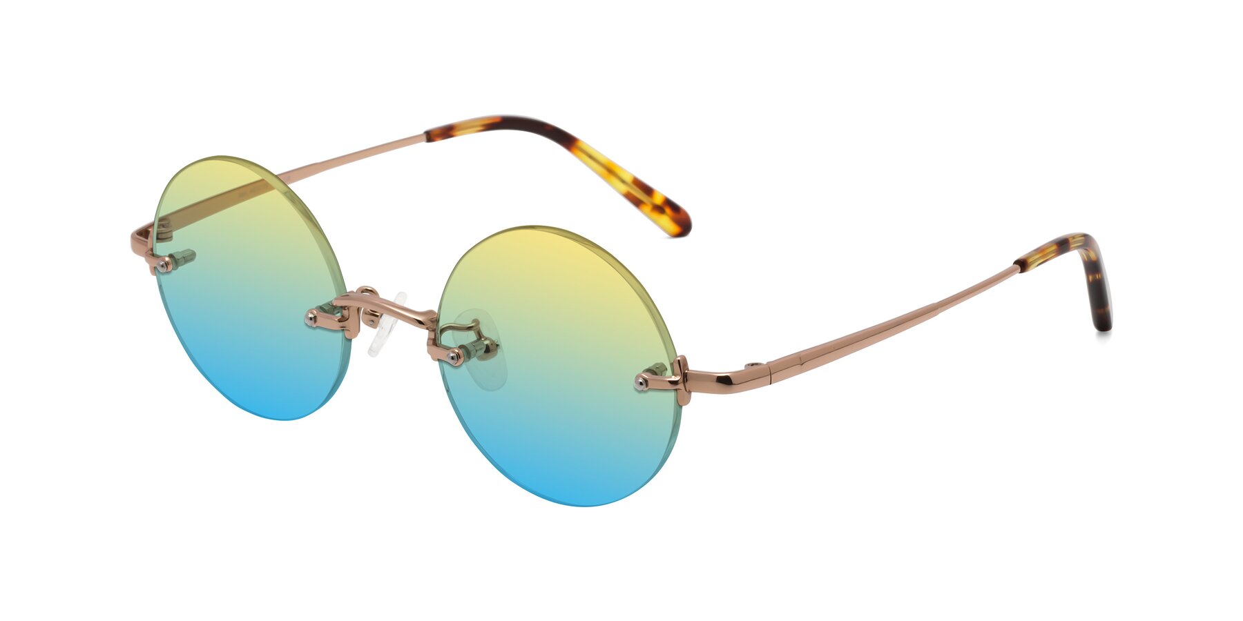 Angle of Jen in Rose Gold with Yellow / Blue Gradient Lenses