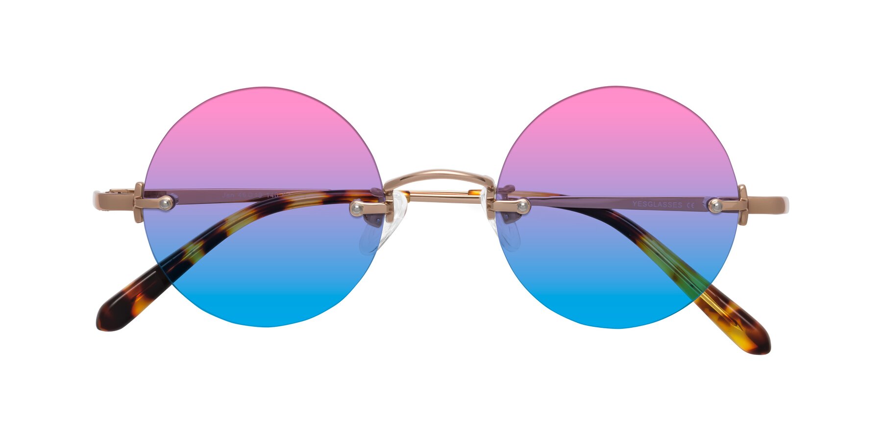 Folded Front of Jen in Rose Gold with Pink / Blue Gradient Lenses