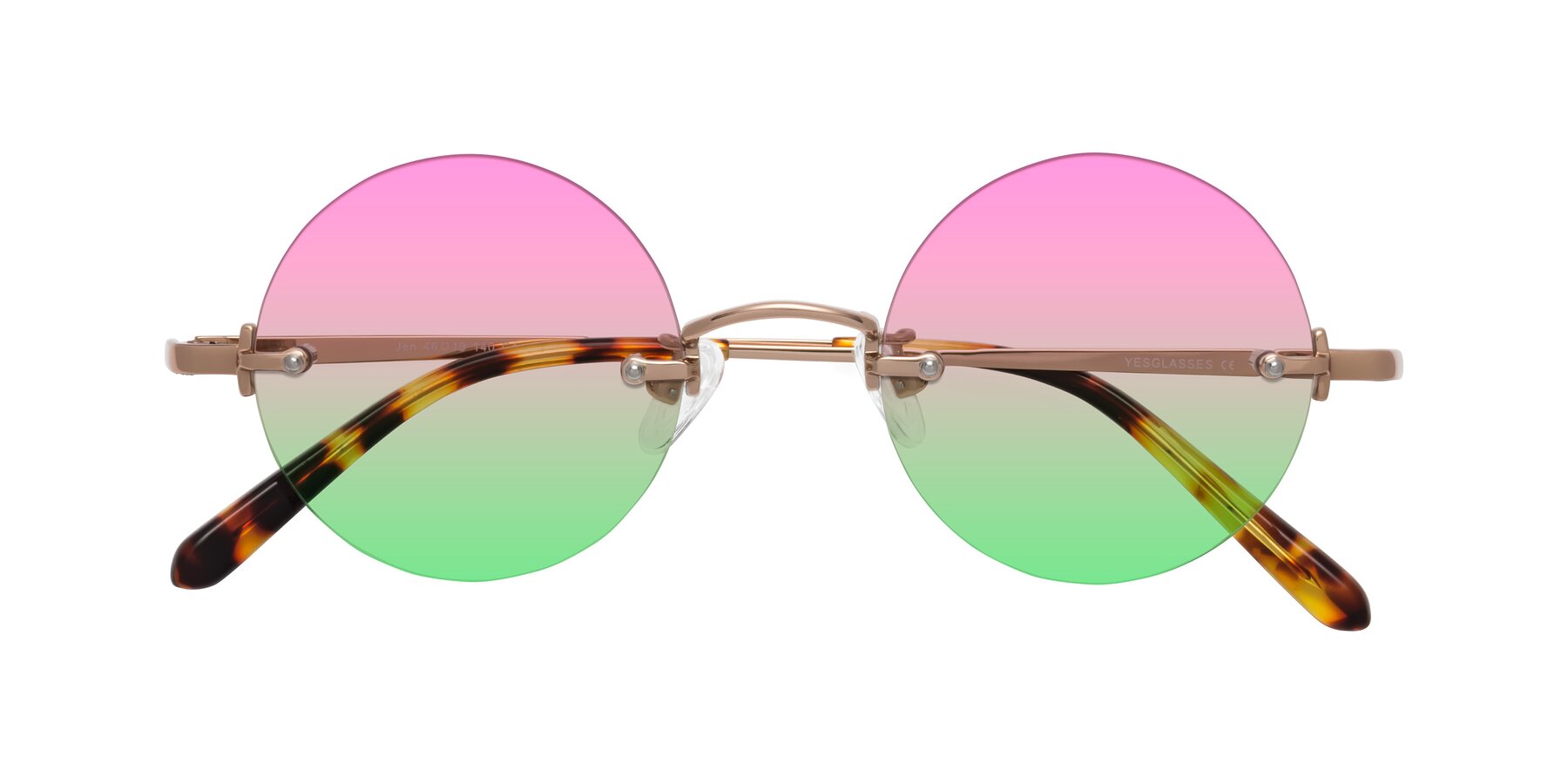 Folded Front of Jen in Rose Gold with Pink / Green Gradient Lenses