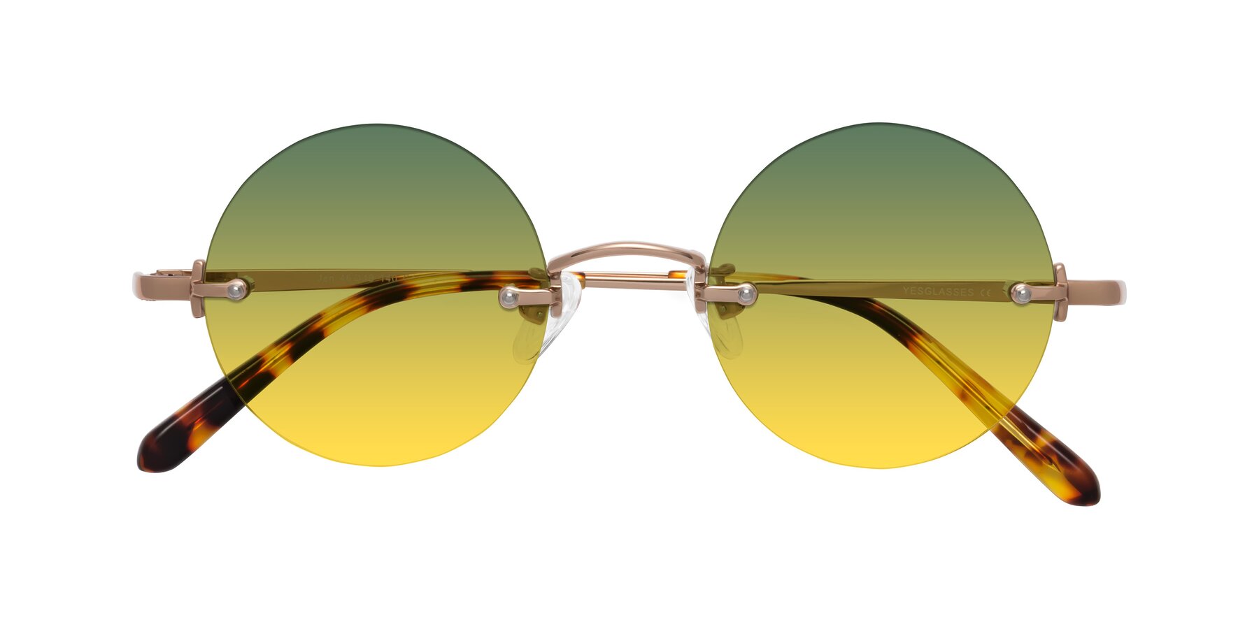 Folded Front of Jen in Rose Gold with Green / Yellow Gradient Lenses