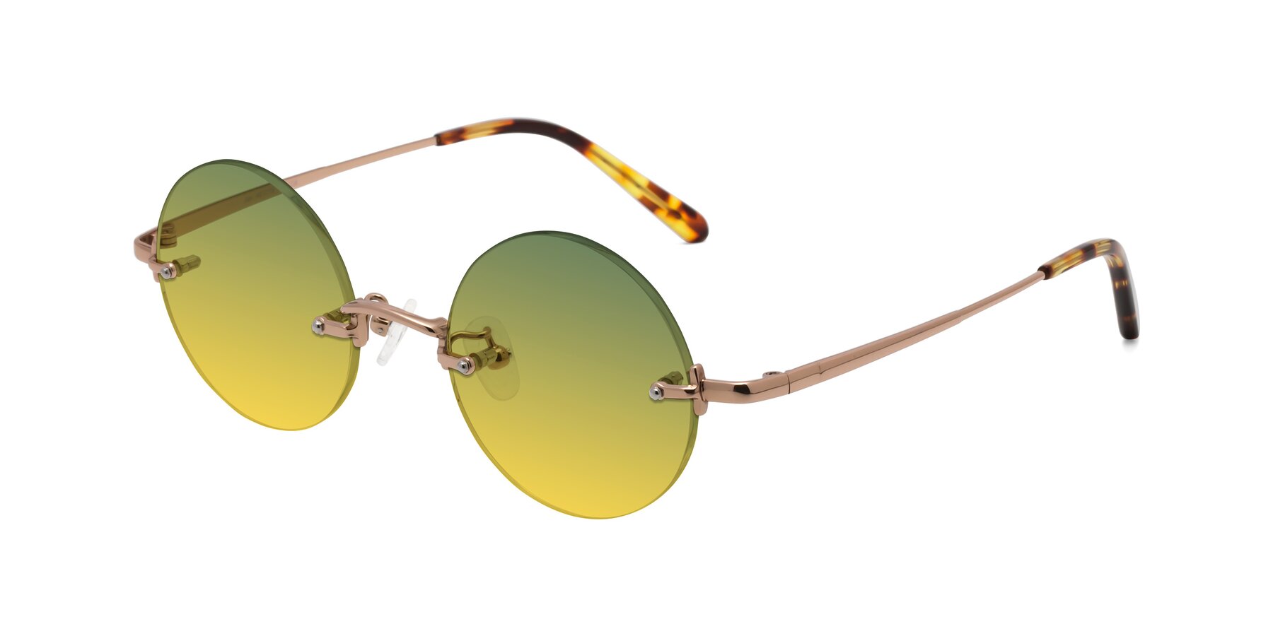 Angle of Jen in Rose Gold with Green / Yellow Gradient Lenses