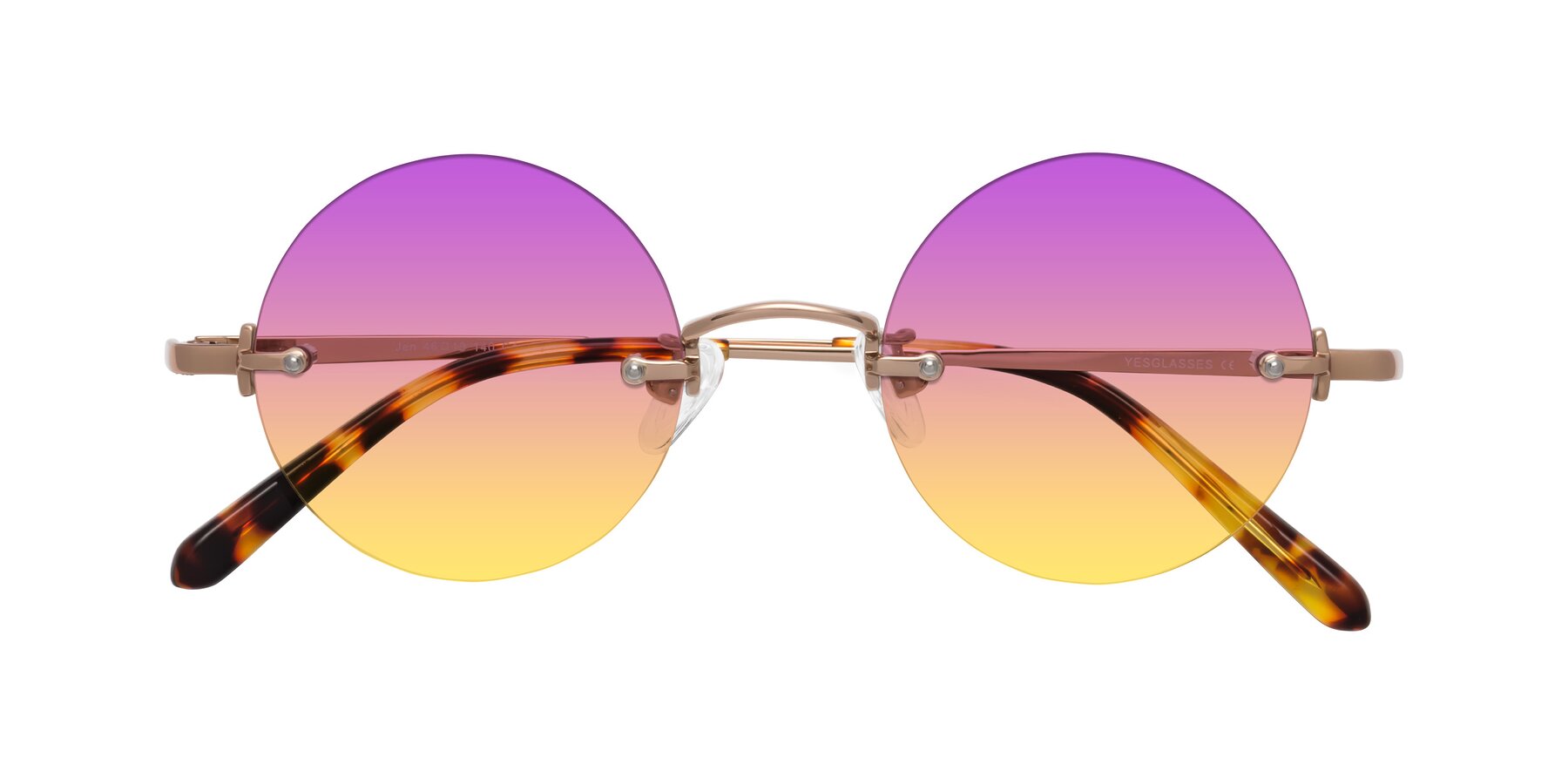 Folded Front of Jen in Rose Gold with Purple / Yellow Gradient Lenses