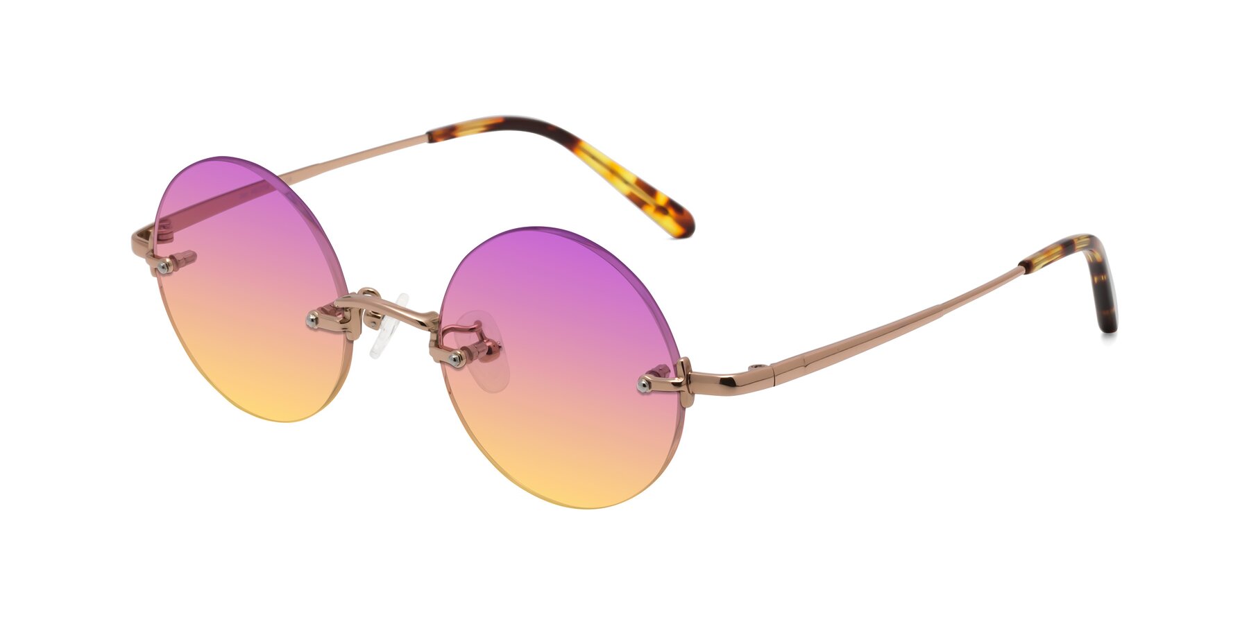 Angle of Jen in Rose Gold with Purple / Yellow Gradient Lenses