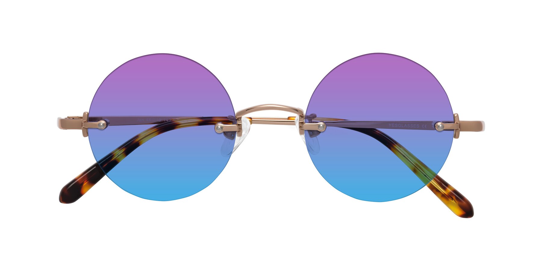 Folded Front of Jen in Rose Gold with Purple / Blue Gradient Lenses