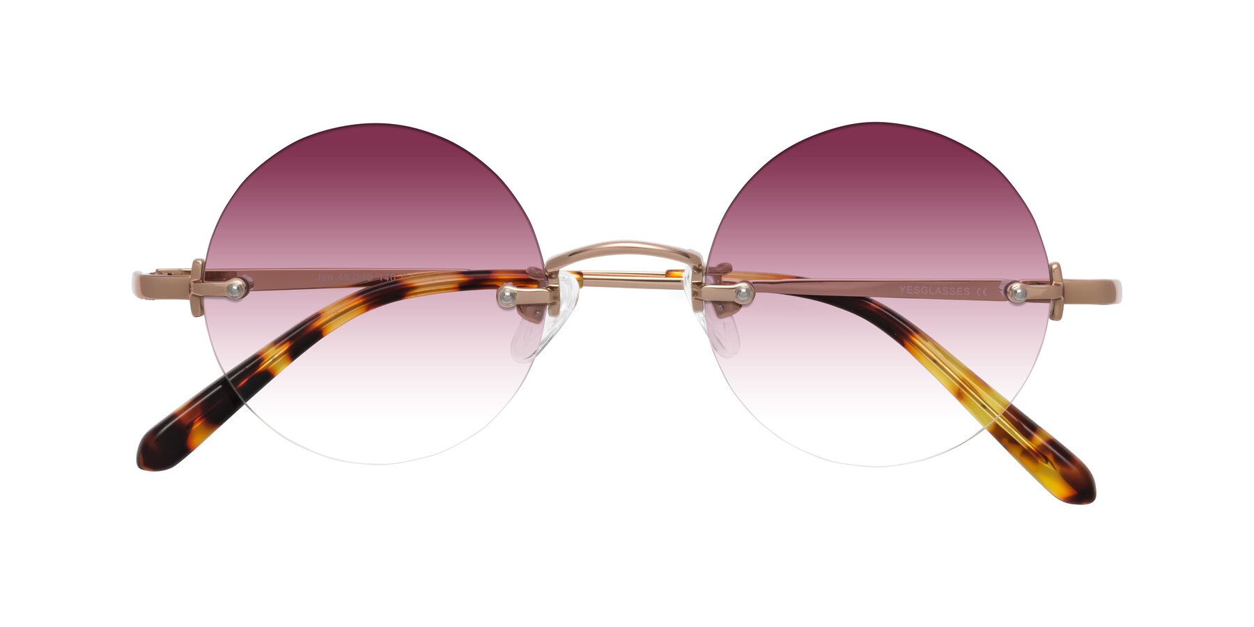 Folded Front of Jen in Rose Gold with Wine Gradient Lenses