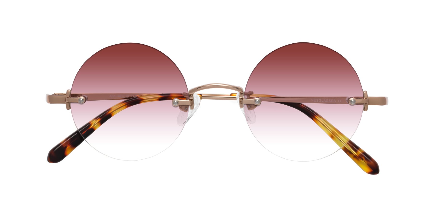 Folded Front of Jen in Rose Gold with Garnet Gradient Lenses