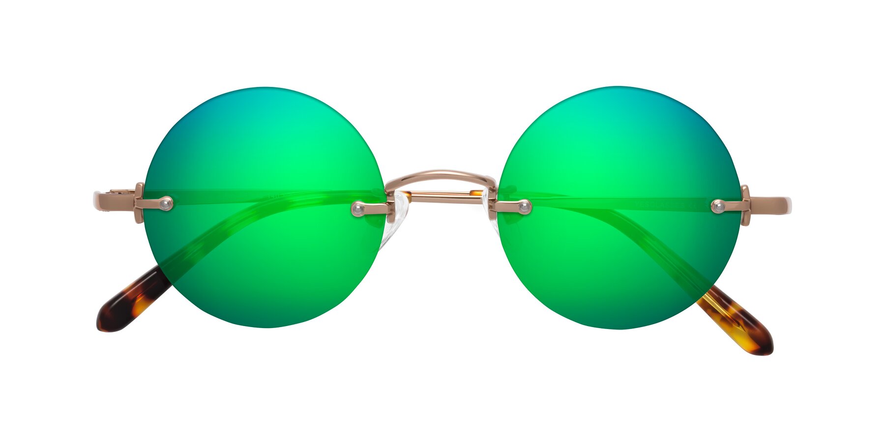 Folded Front of Jen in Rose Gold with Green Mirrored Lenses