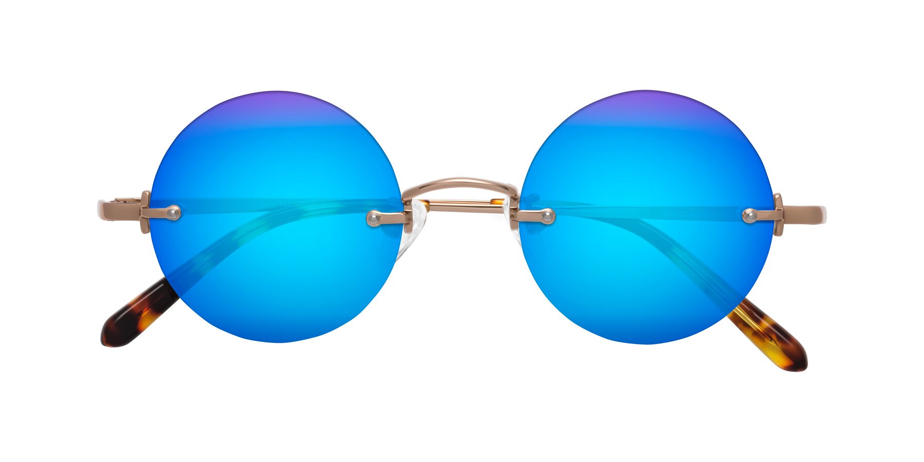 Folded Front of Jen in Rose Gold with Blue Mirrored Lenses