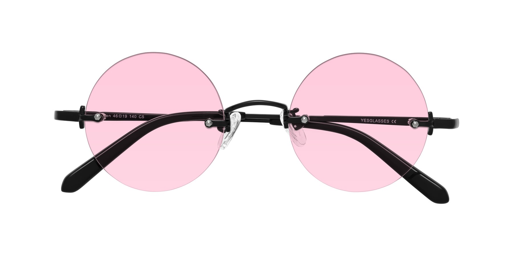 Folded Front of Jen in Black with Light Pink Tinted Lenses