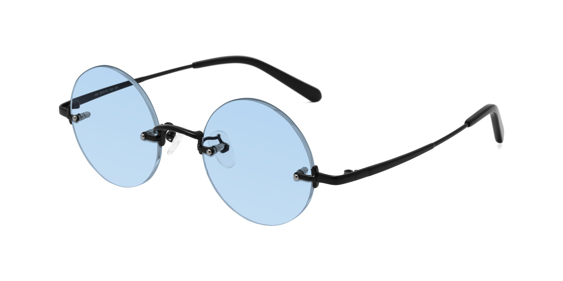 Angle of Jen in Black with Light Blue Tinted Lenses