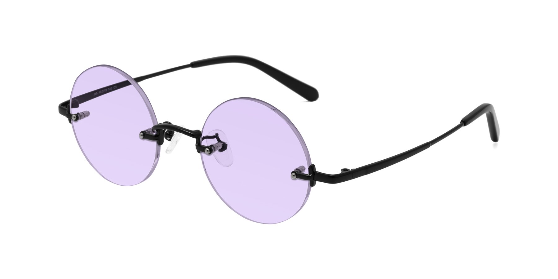 Angle of Jen in Black with Light Purple Tinted Lenses