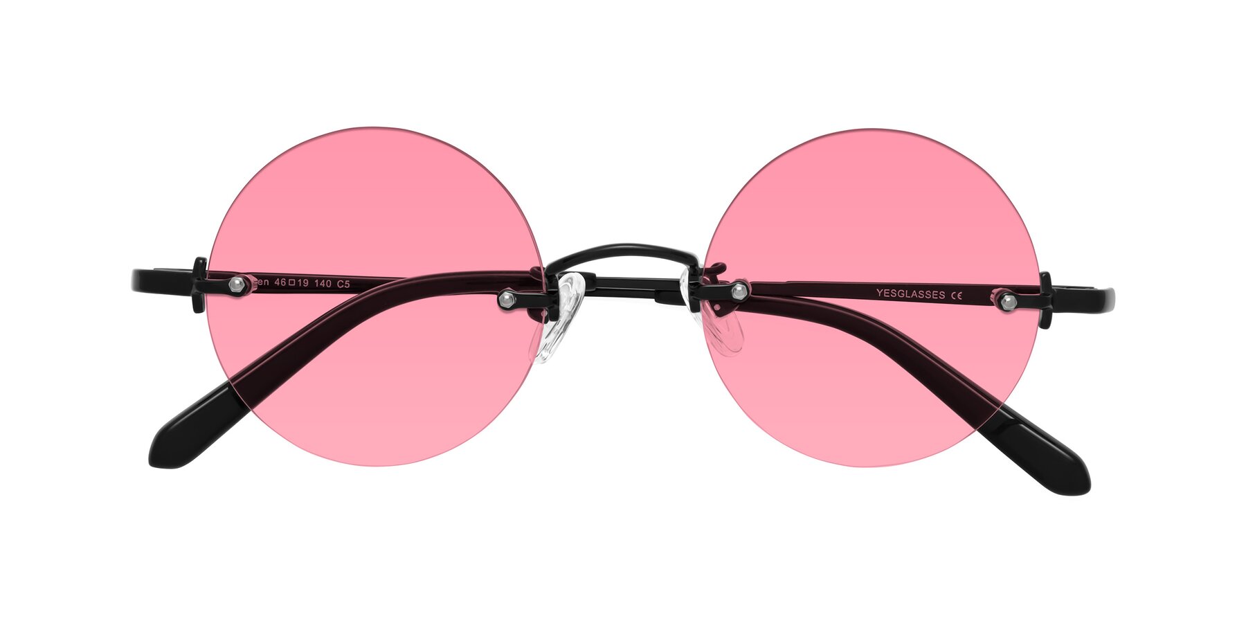 Folded Front of Jen in Black with Pink Tinted Lenses