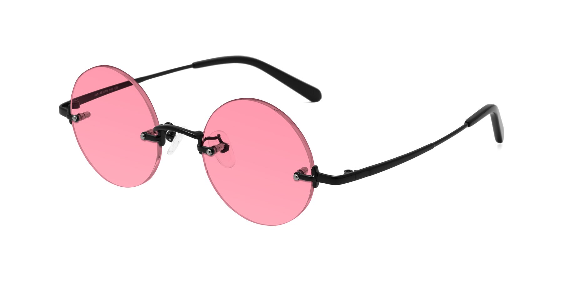 Angle of Jen in Black with Pink Tinted Lenses