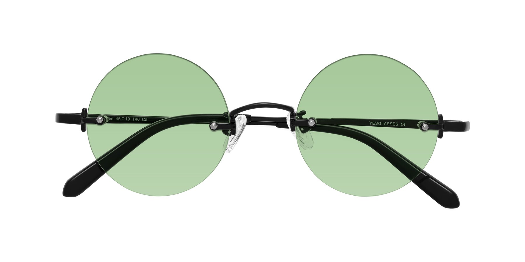 Folded Front of Jen in Black with Medium Green Tinted Lenses