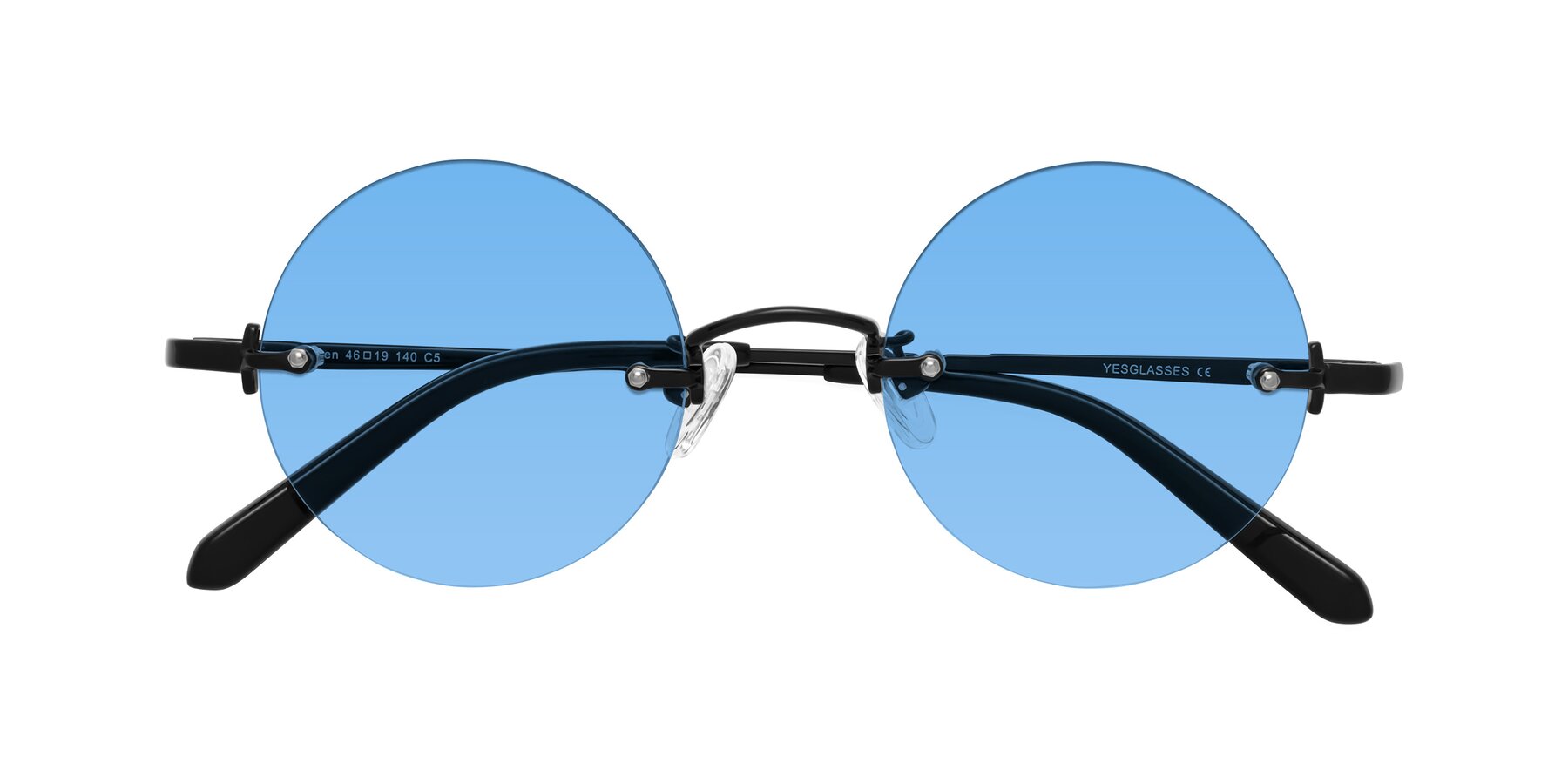 Folded Front of Jen in Black with Medium Blue Tinted Lenses