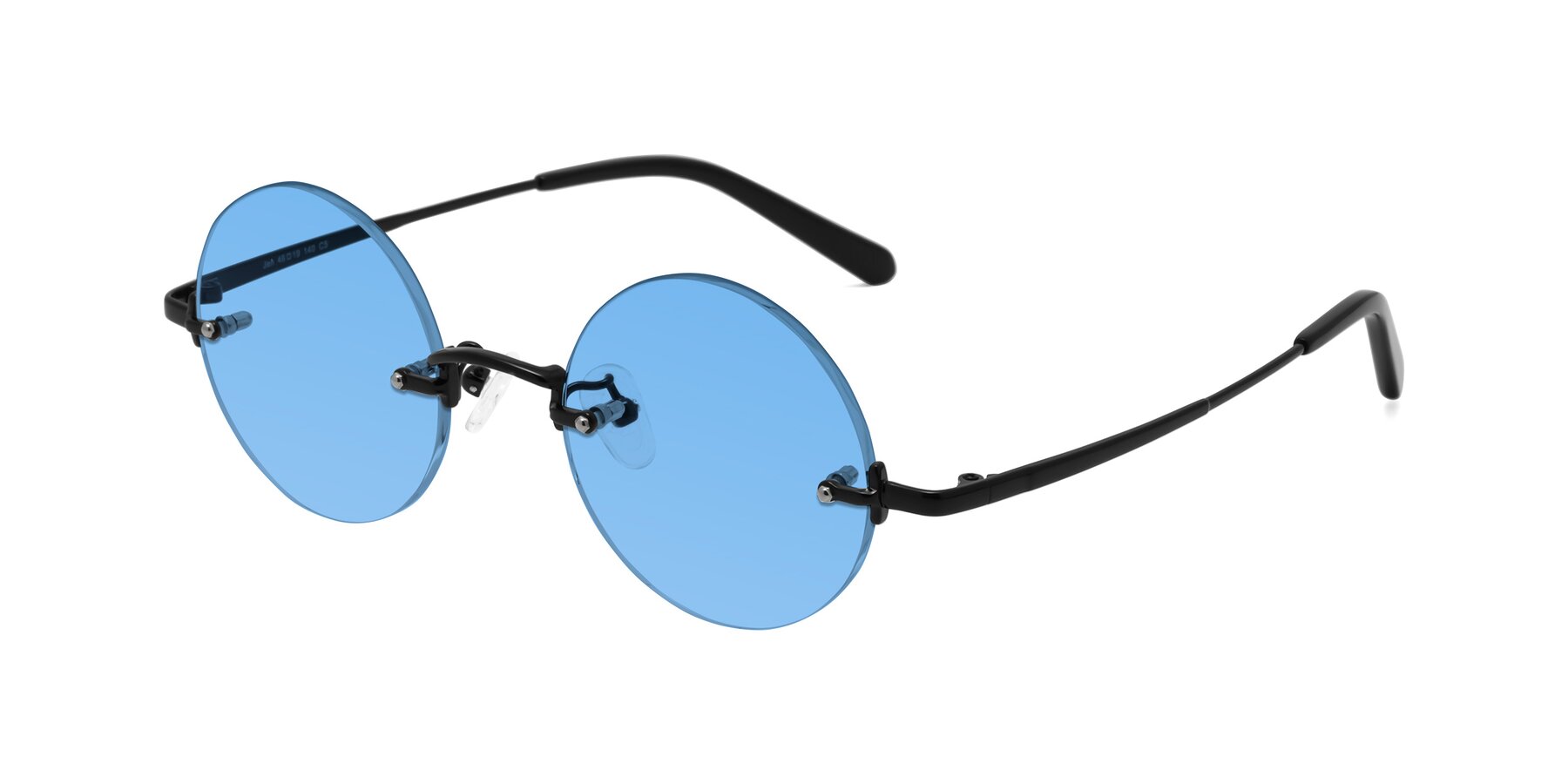 Angle of Jen in Black with Medium Blue Tinted Lenses