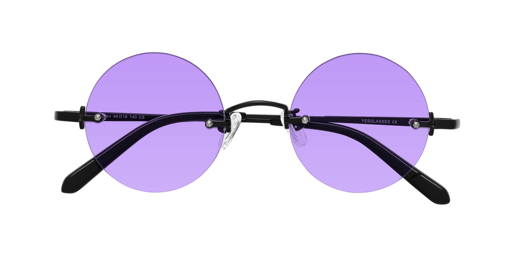 Folded Front of Jen in Black with Medium Purple Tinted Lenses