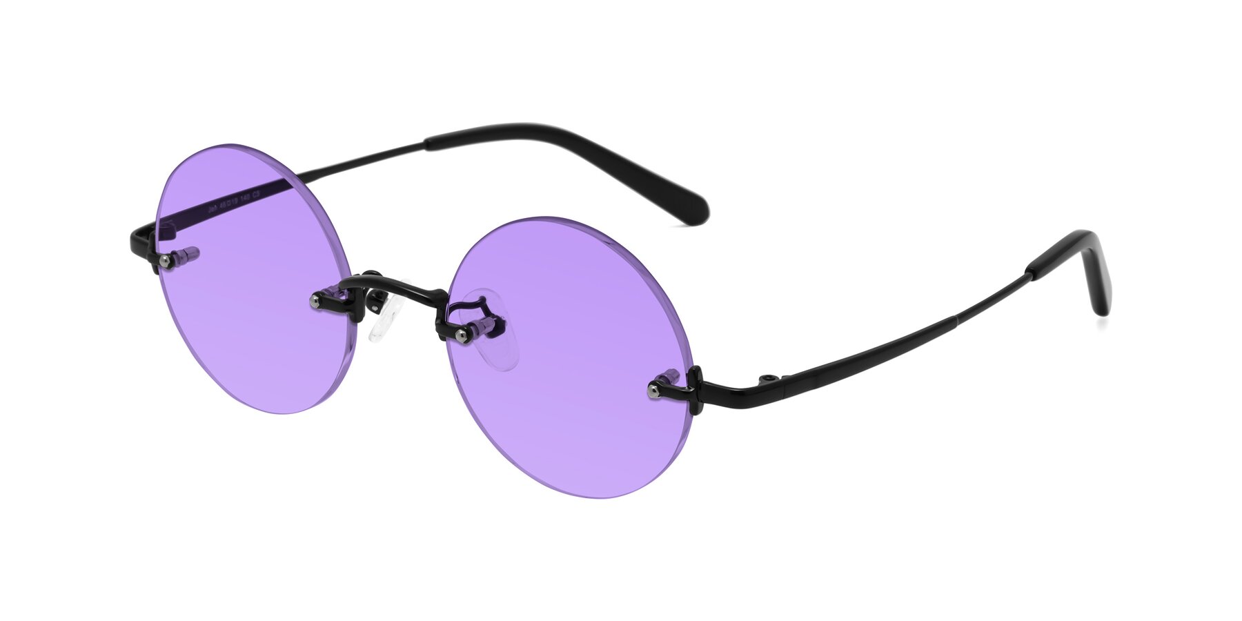 Angle of Jen in Black with Medium Purple Tinted Lenses