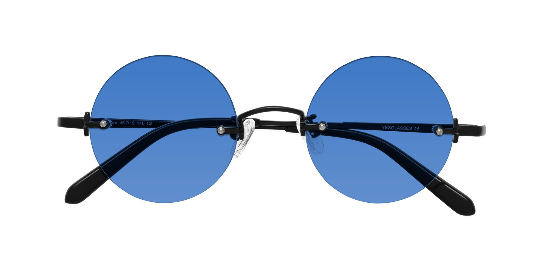 Folded Front of Jen in Black with Blue Tinted Lenses