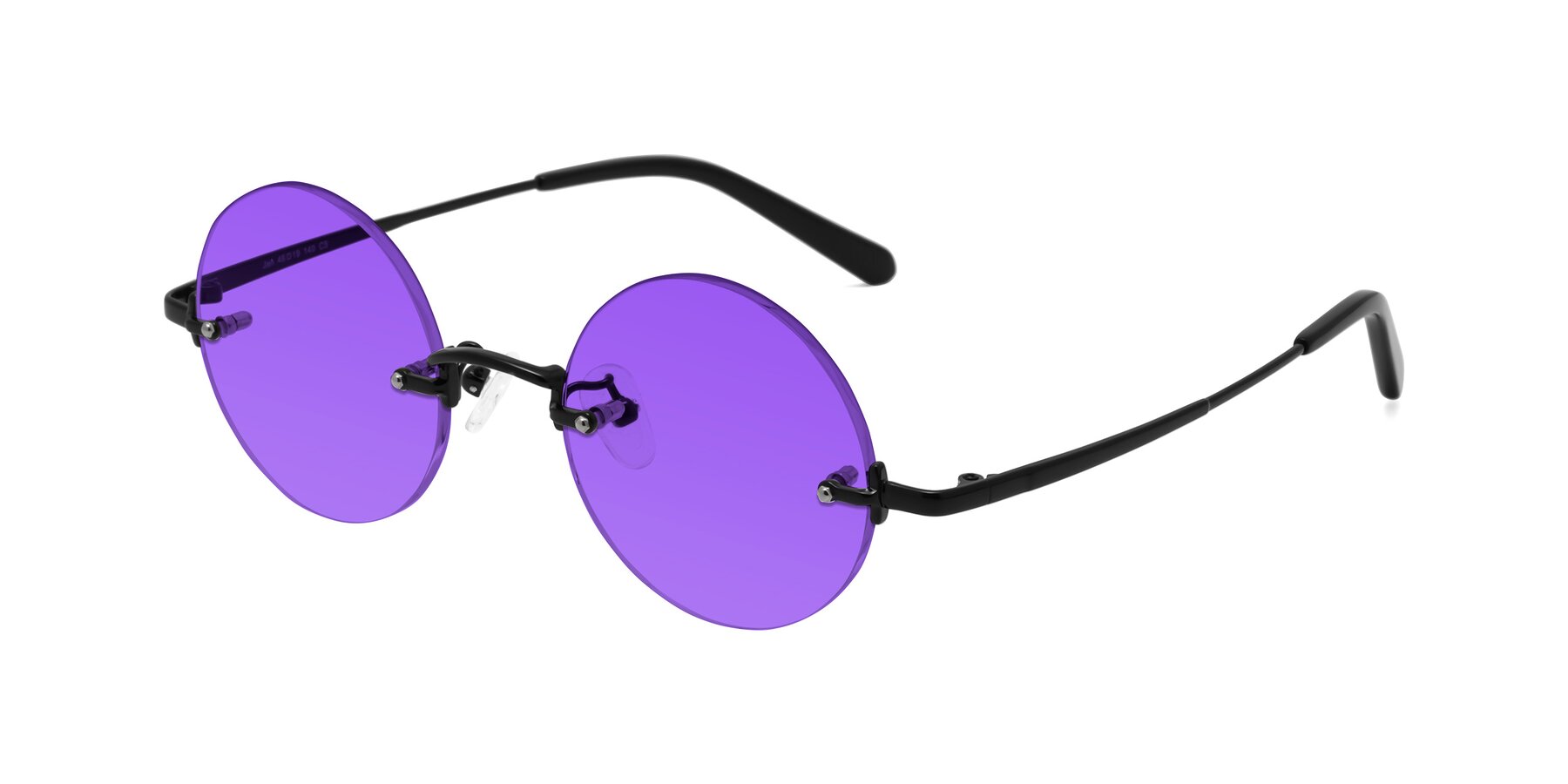 Angle of Jen in Black with Purple Tinted Lenses