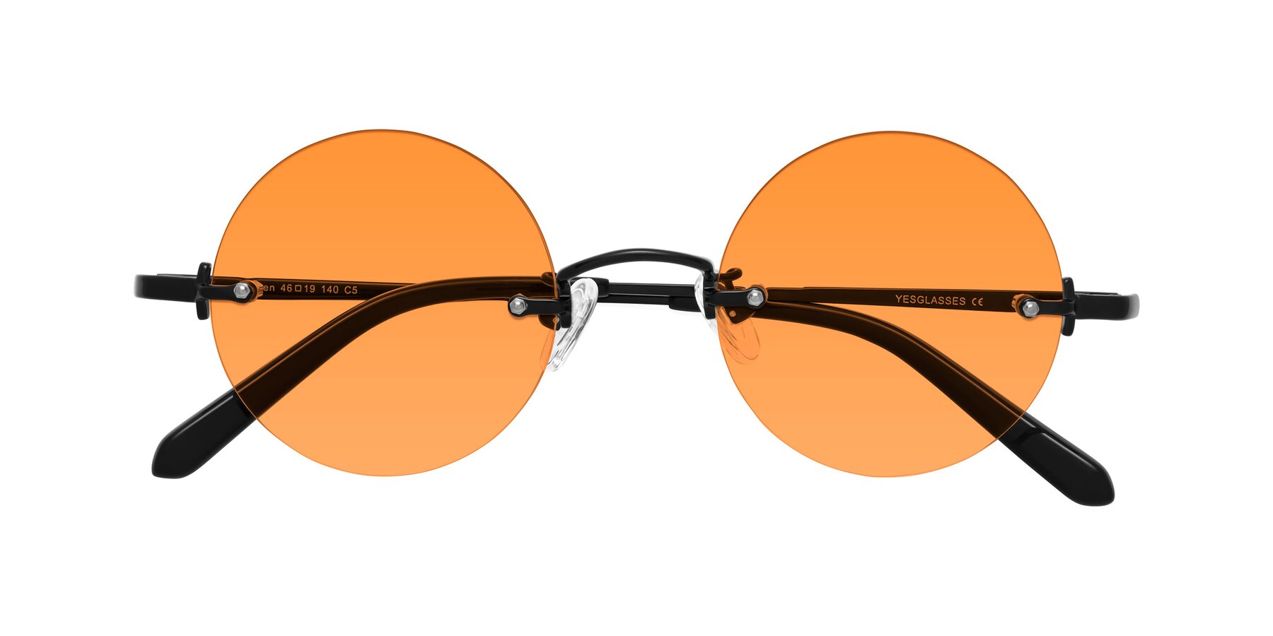 Folded Front of Jen in Black with Orange Tinted Lenses