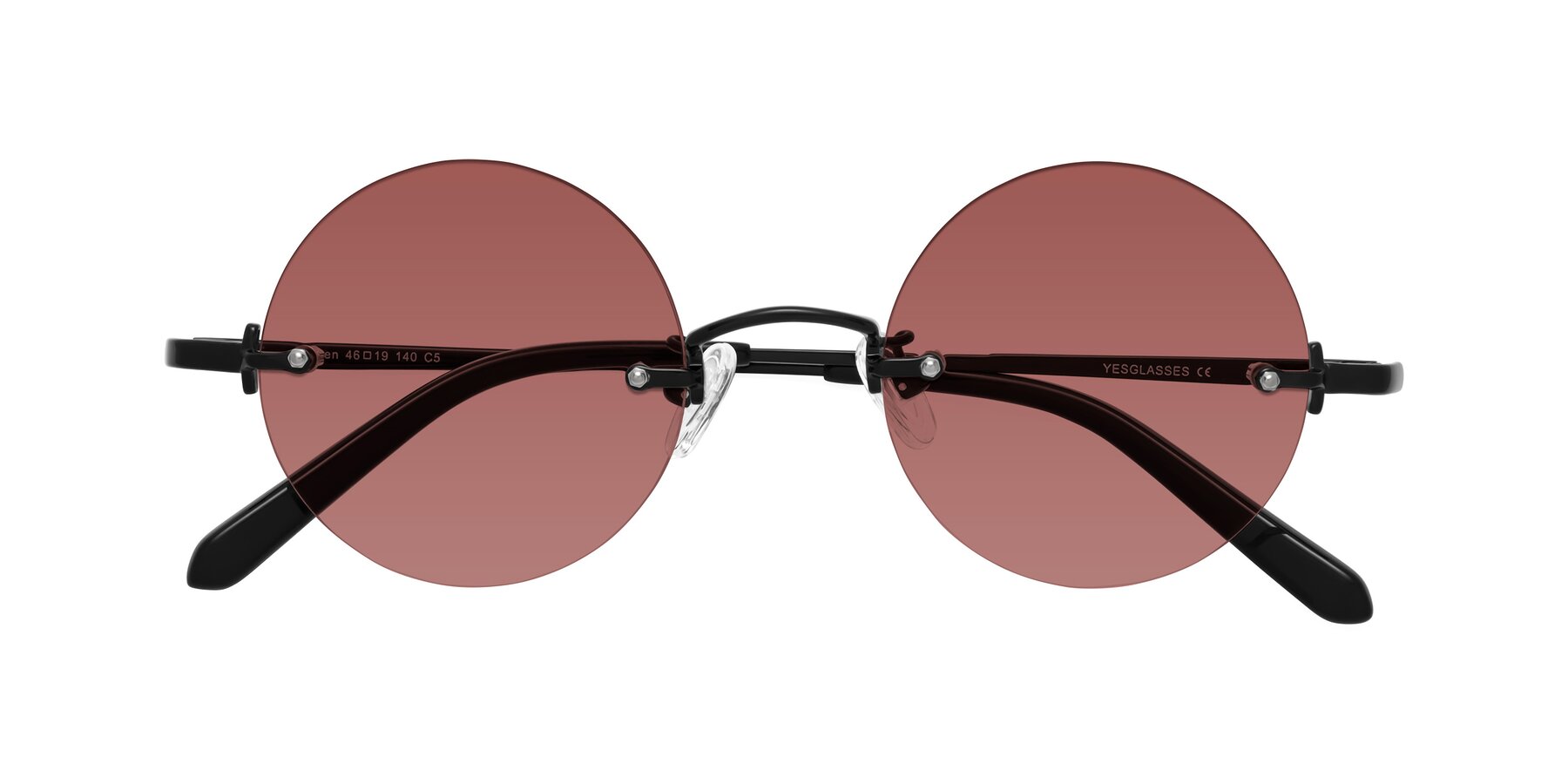 Folded Front of Jen in Black with Garnet Tinted Lenses