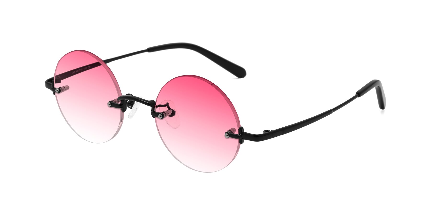 Angle of Jen in Black with Pink Gradient Lenses