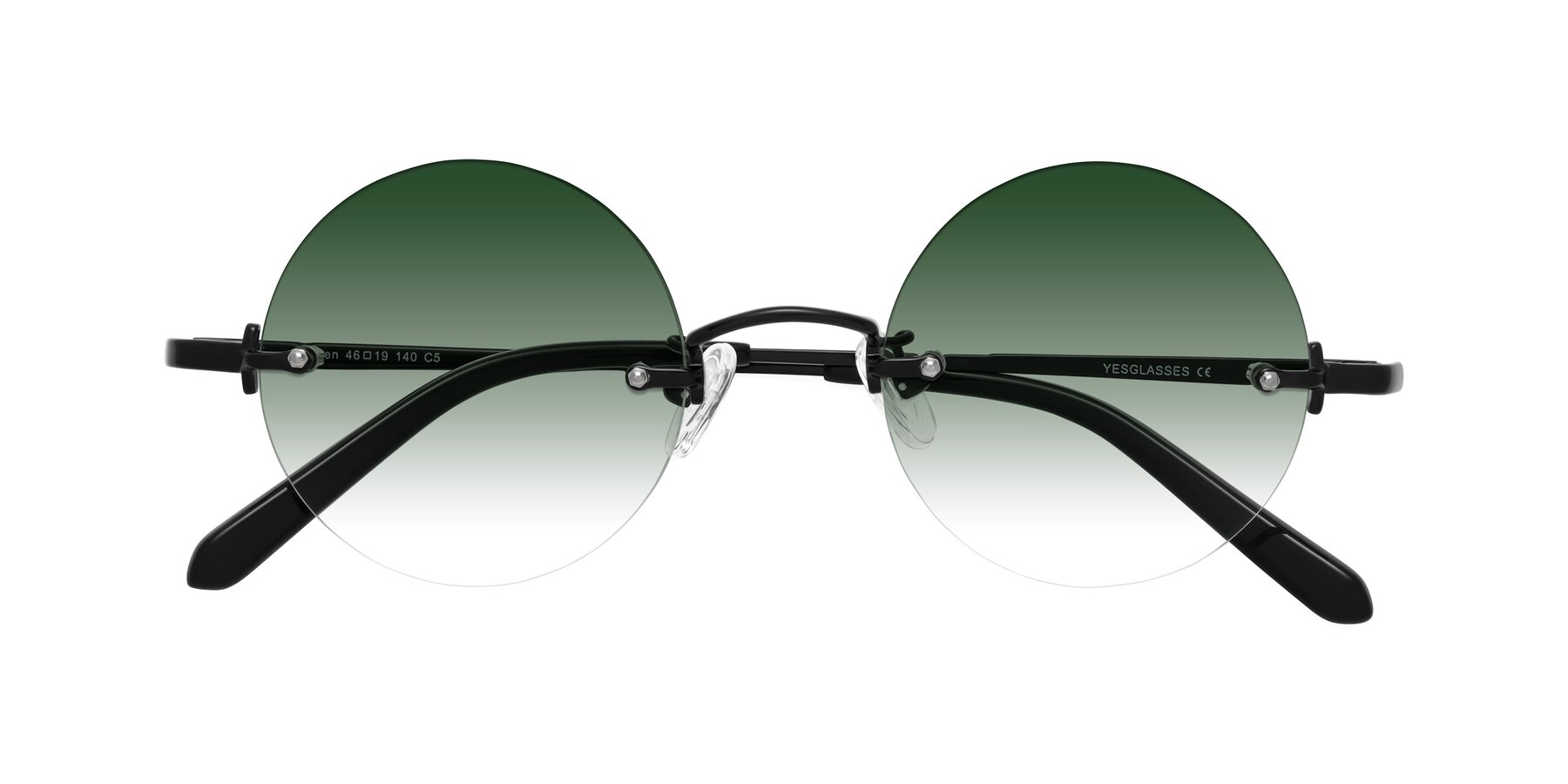 Folded Front of Jen in Black with Green Gradient Lenses