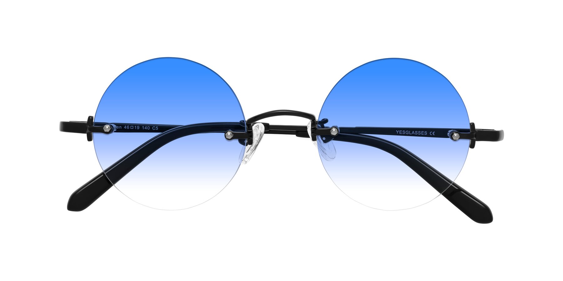 Folded Front of Jen in Black with Blue Gradient Lenses