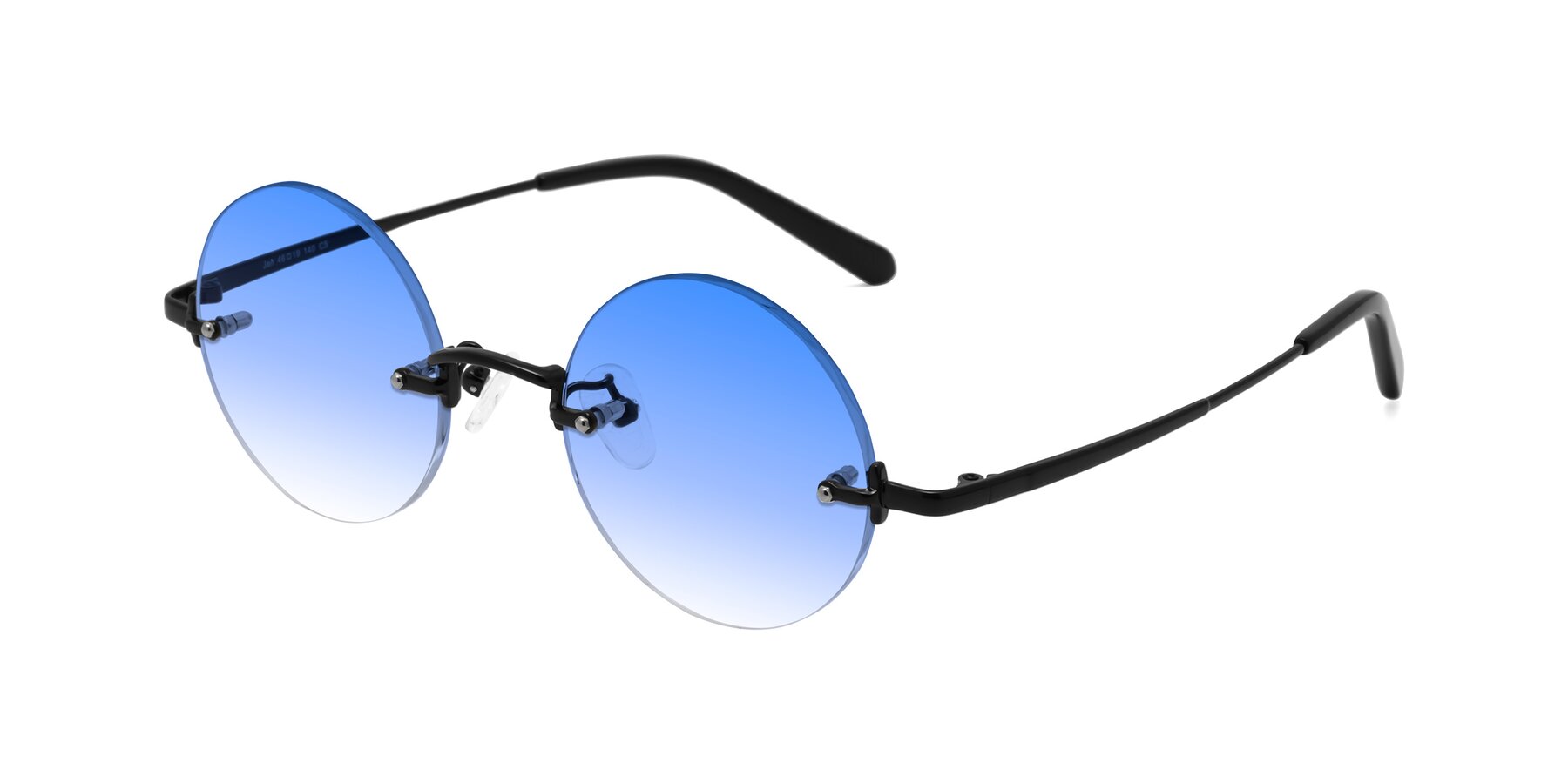 Angle of Jen in Black with Blue Gradient Lenses