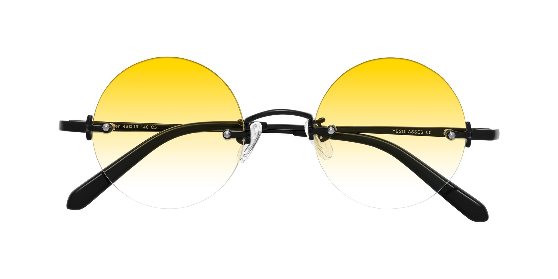 Folded Front of Jen in Black with Yellow Gradient Lenses