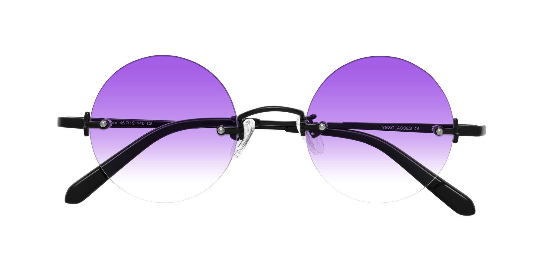 Folded Front of Jen in Black with Purple Gradient Lenses