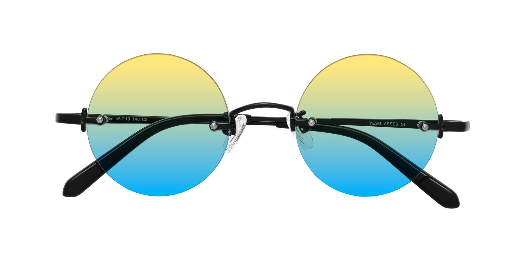 Folded Front of Jen in Black with Yellow / Blue Gradient Lenses