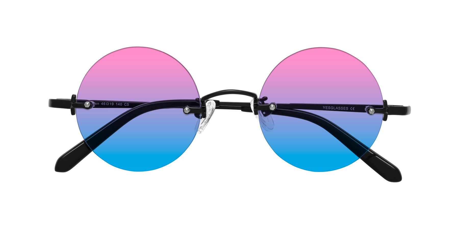 Folded Front of Jen in Black with Pink / Blue Gradient Lenses