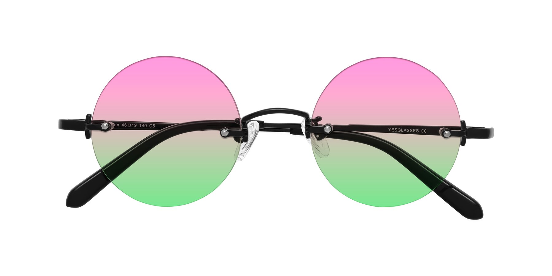 Folded Front of Jen in Black with Pink / Green Gradient Lenses