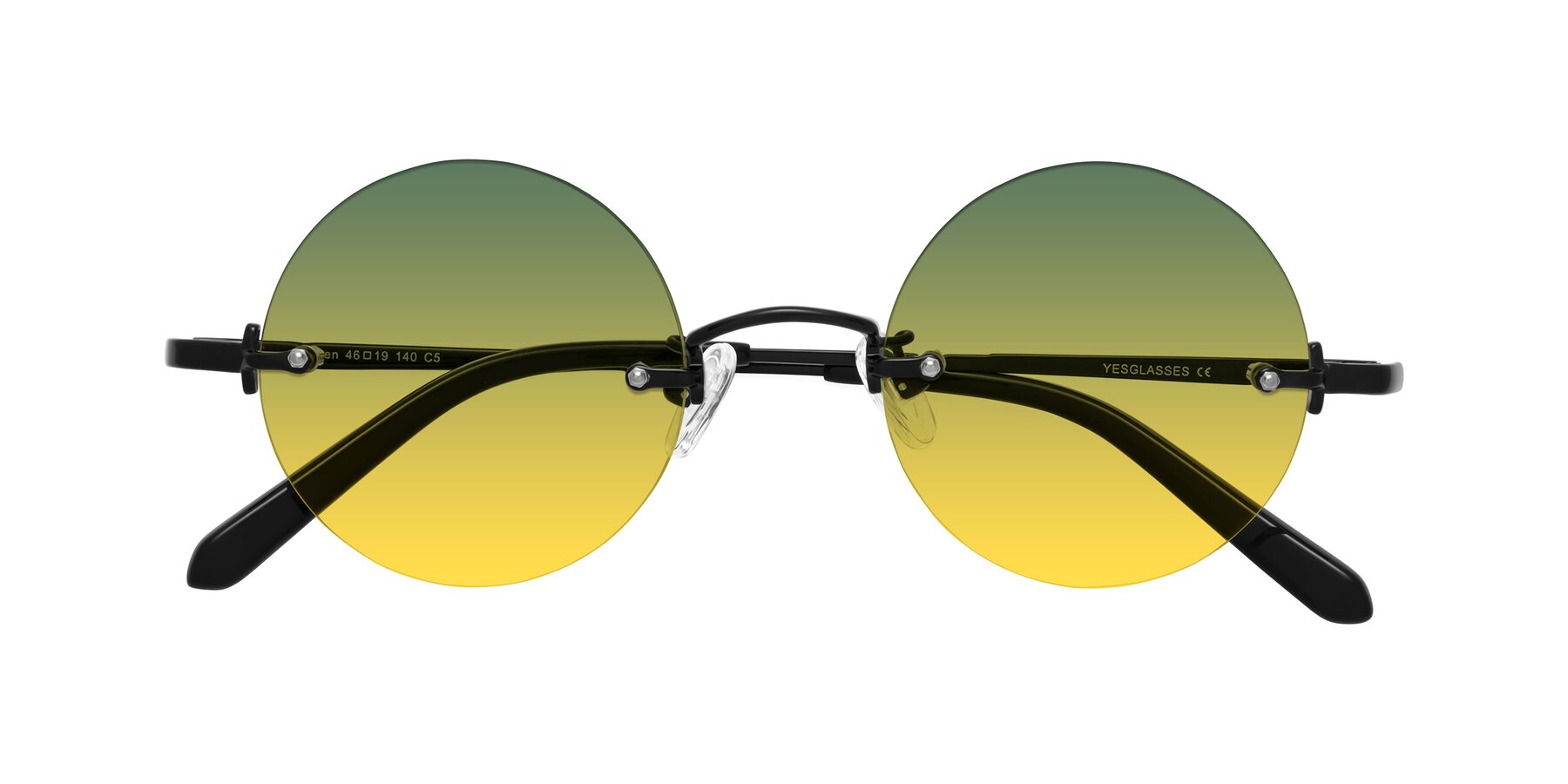 Folded Front of Jen in Black with Green / Yellow Gradient Lenses