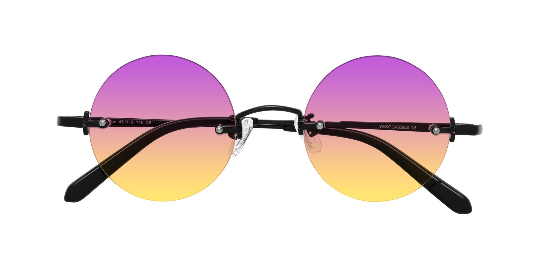 Folded Front of Jen in Black with Purple / Yellow Gradient Lenses