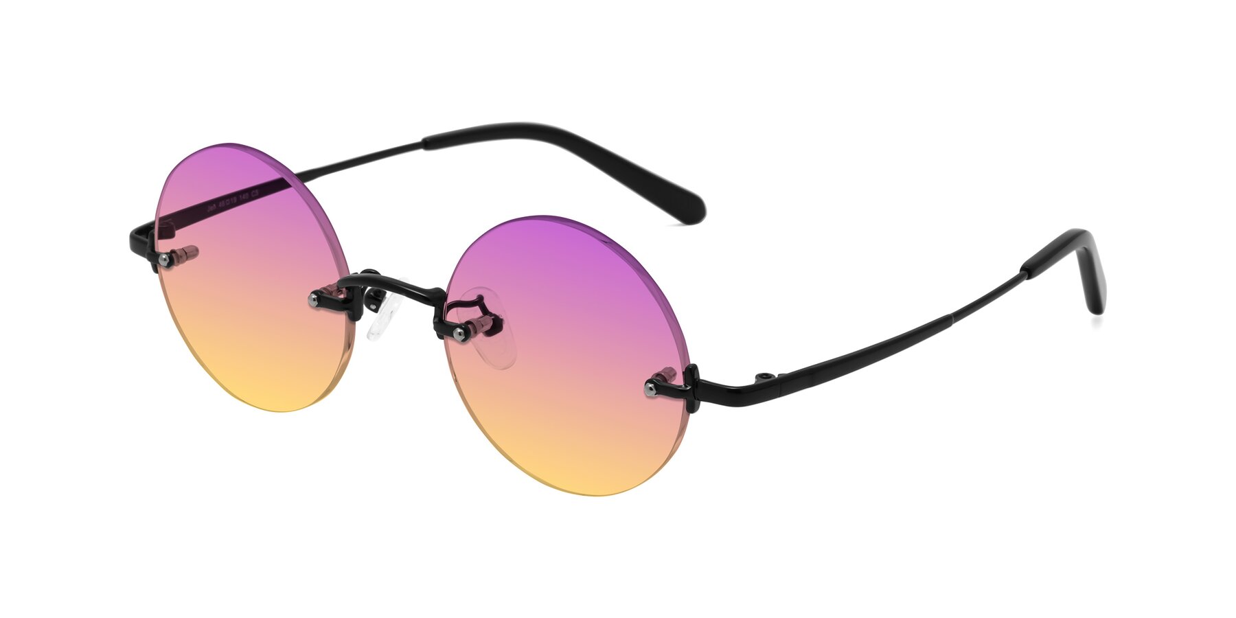 Angle of Jen in Black with Purple / Yellow Gradient Lenses