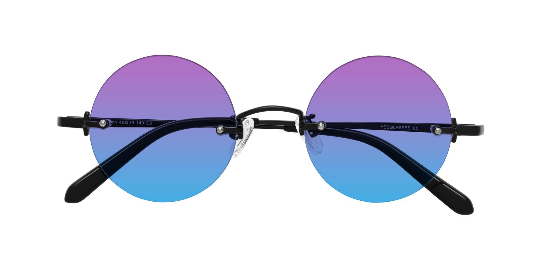 Folded Front of Jen in Black with Purple / Blue Gradient Lenses