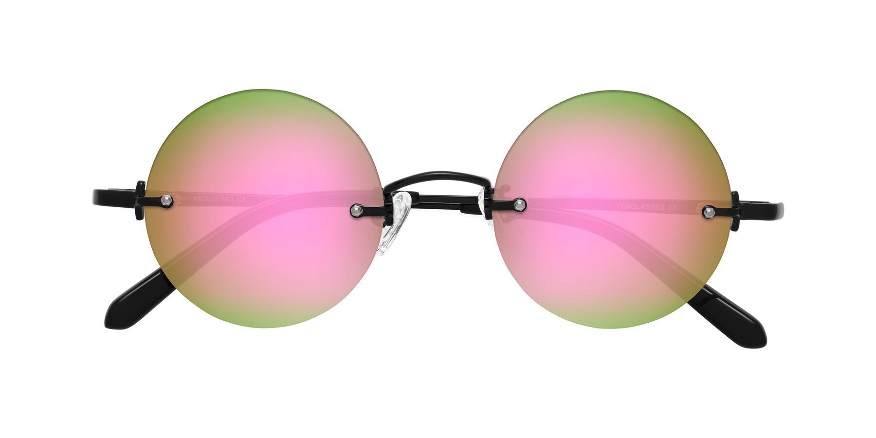 Folded Front of Jen in Black with Pink Mirrored Lenses