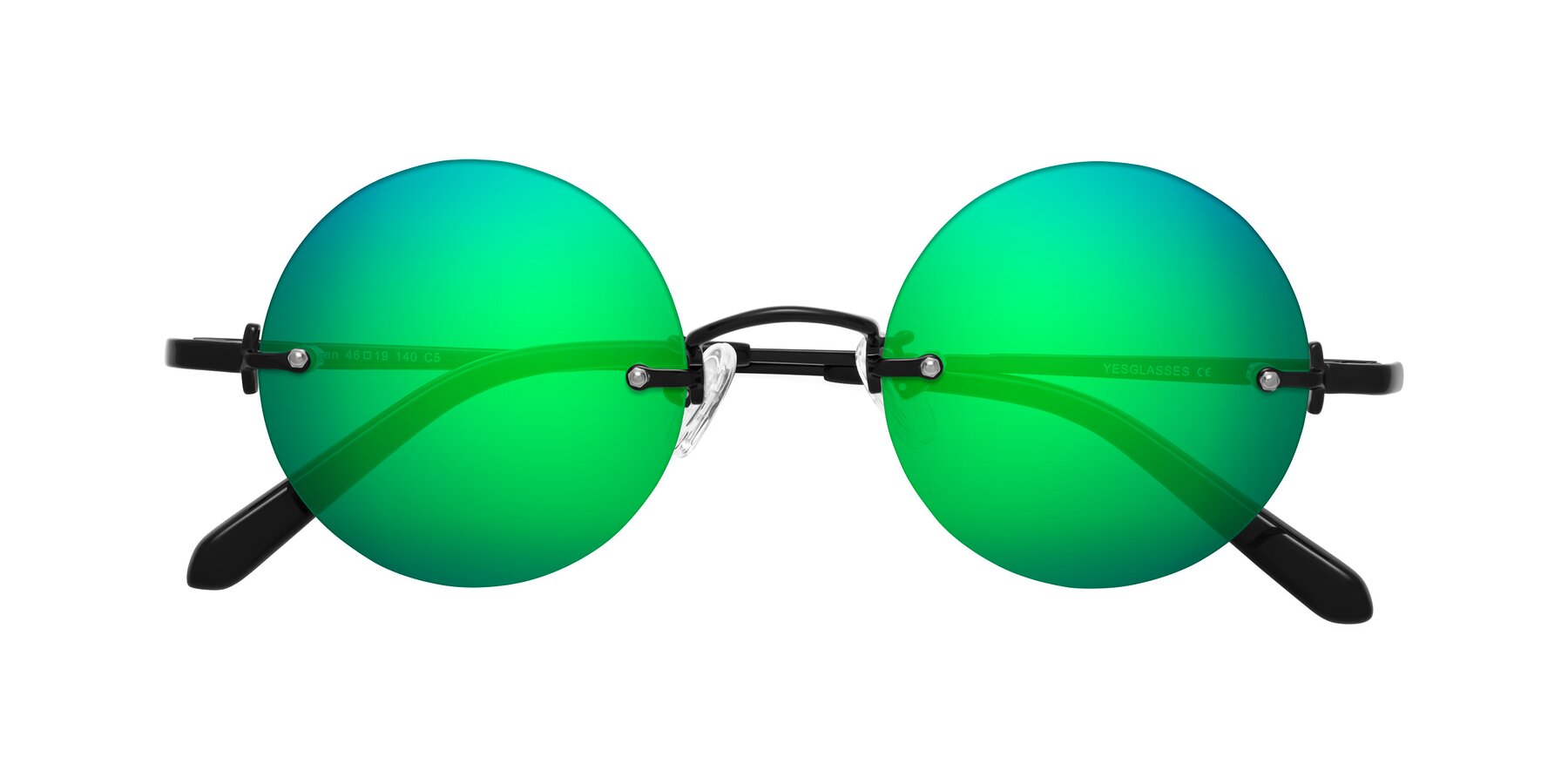 Folded Front of Jen in Black with Green Mirrored Lenses