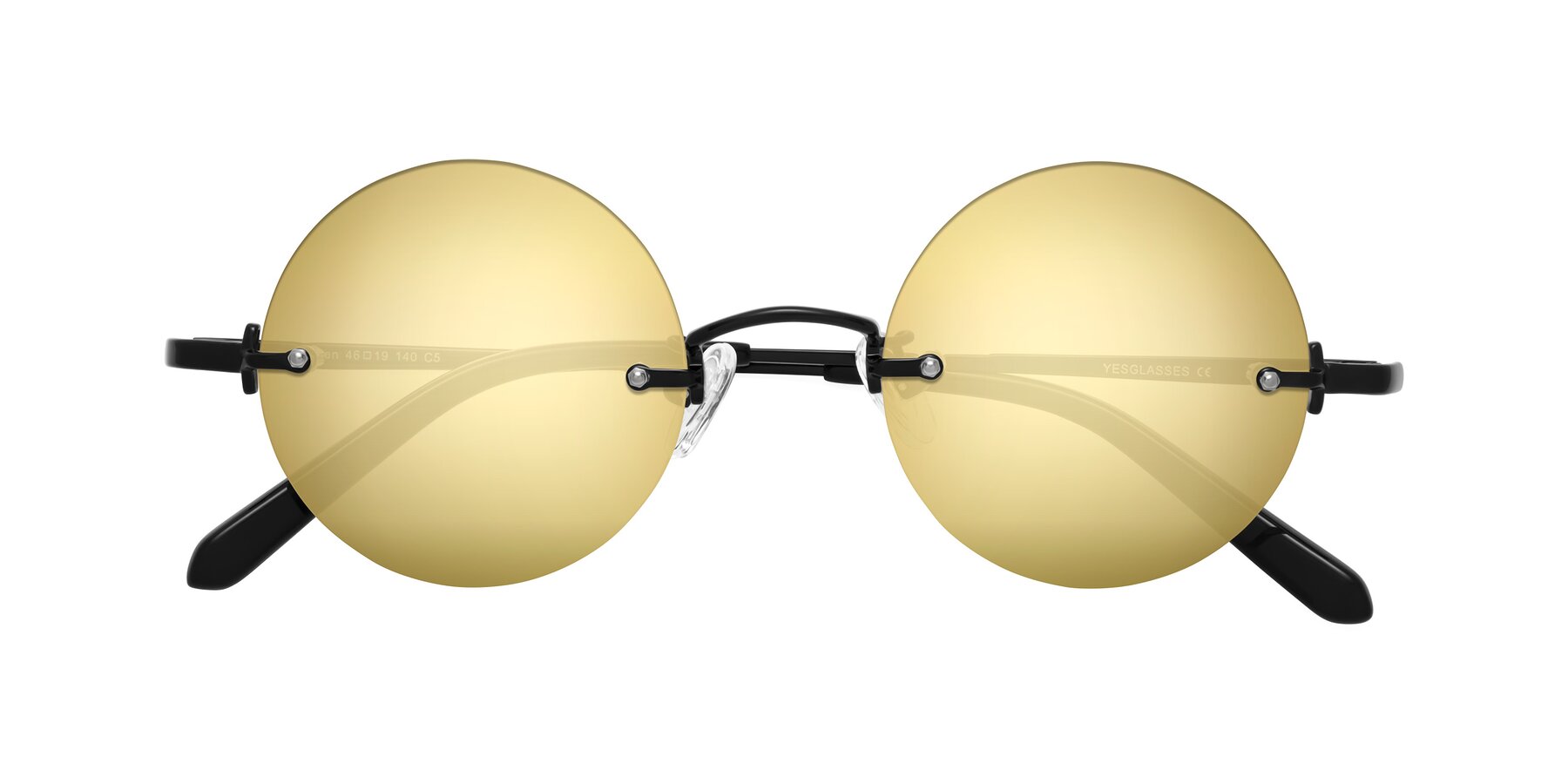 Folded Front of Jen in Black with Gold Mirrored Lenses