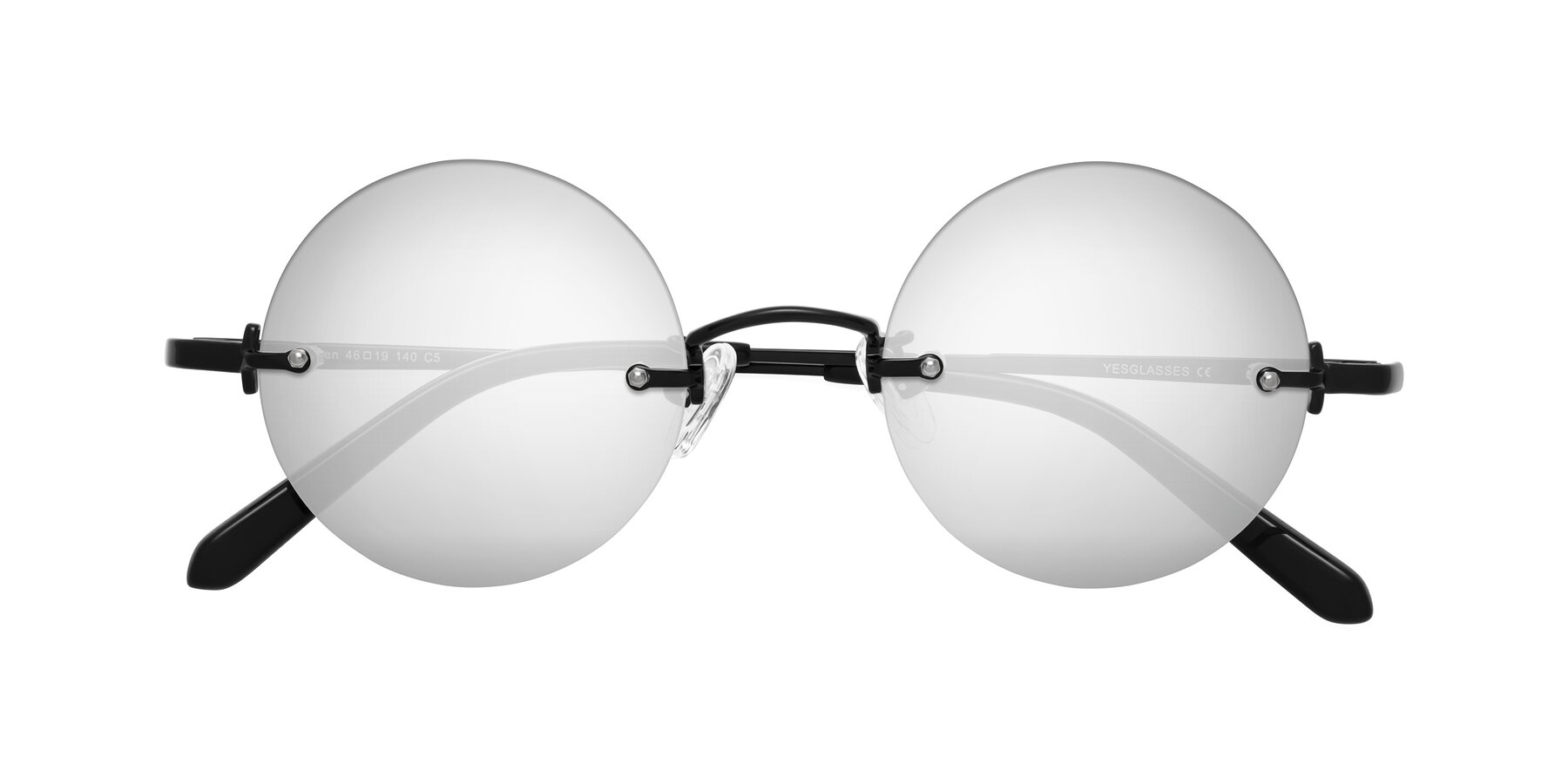 Folded Front of Jen in Black with Silver Mirrored Lenses