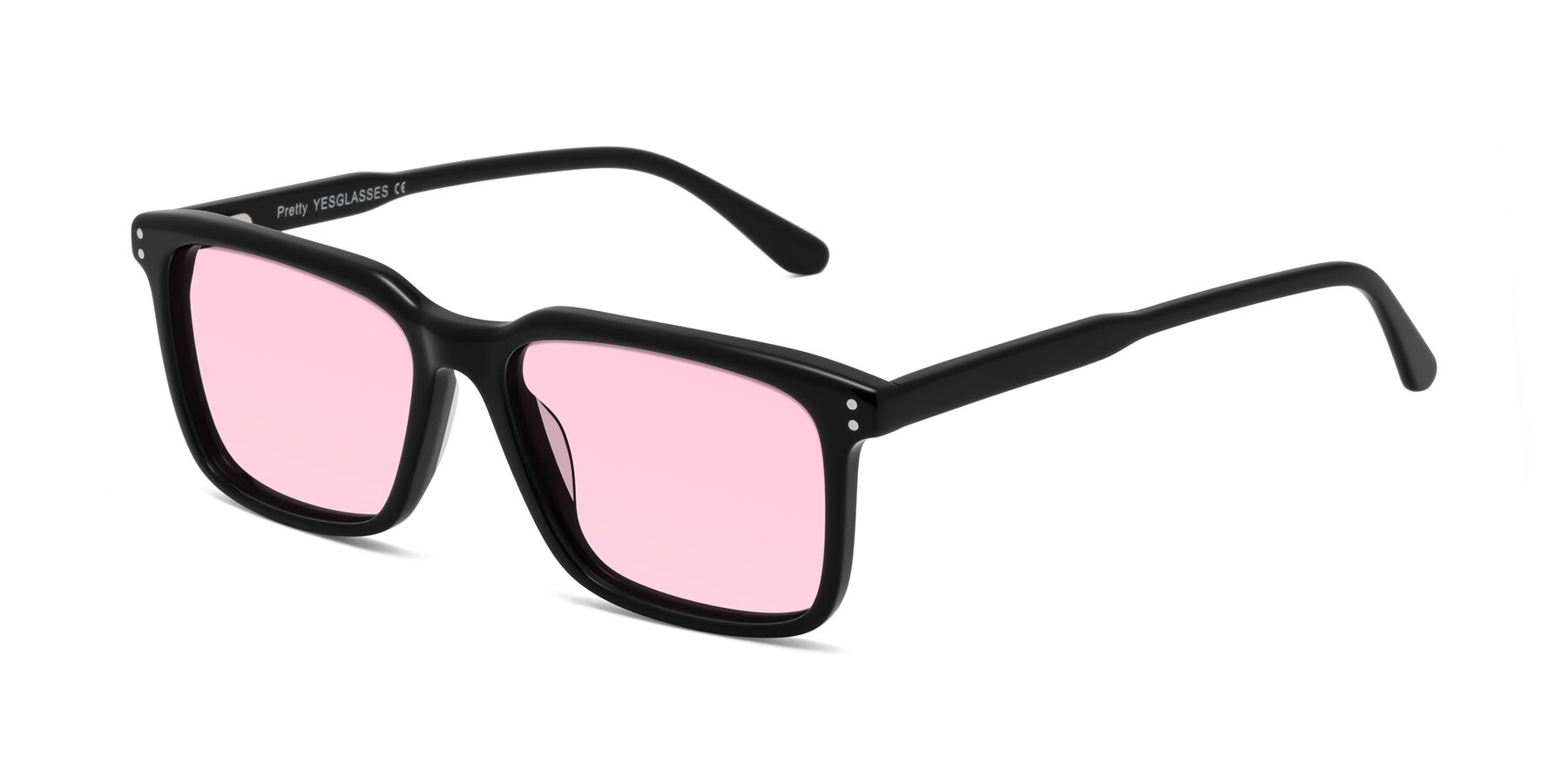 Angle of Pretty in Black with Light Pink Tinted Lenses