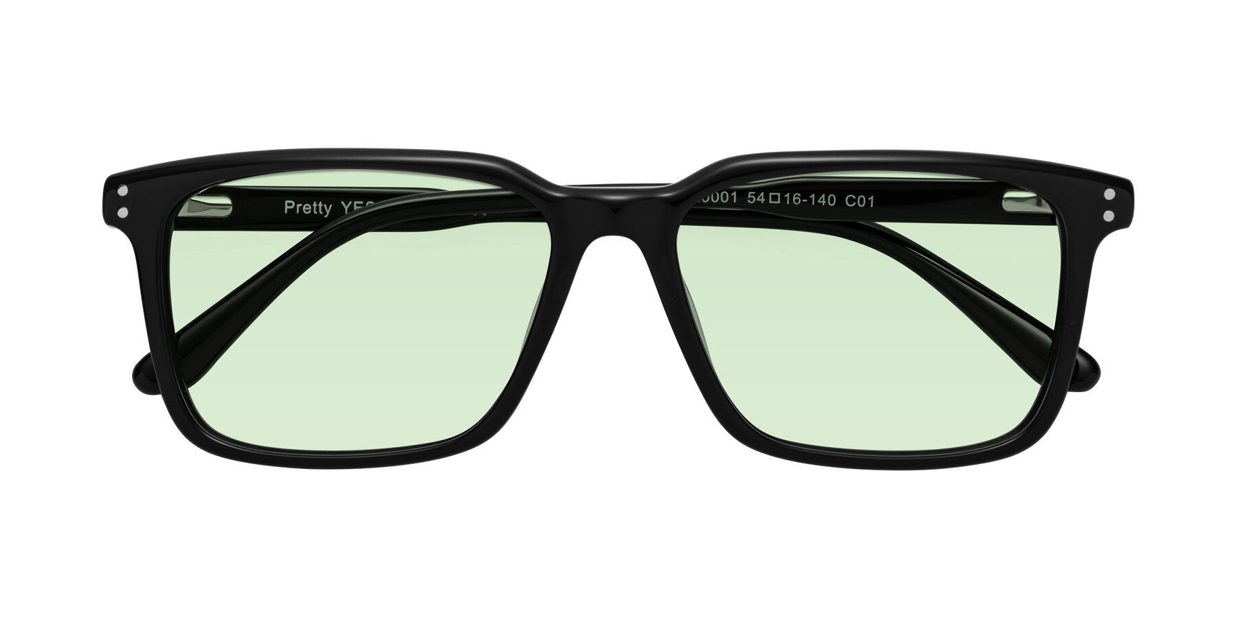 Folded Front of Pretty in Black with Light Green Tinted Lenses