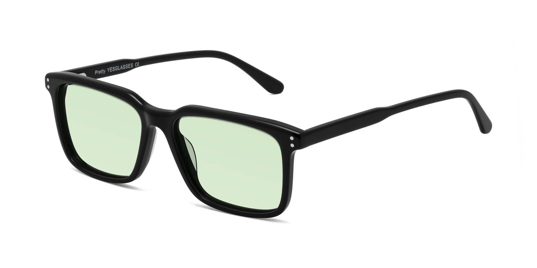 Angle of Pretty in Black with Light Green Tinted Lenses